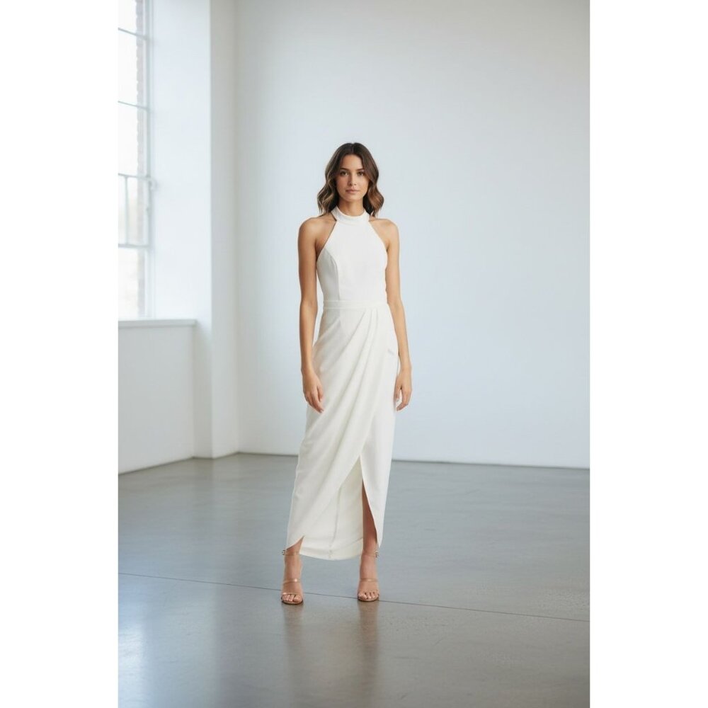 XSCAPE Women's Ivory Long Choker-Neck Crepe Gown 2